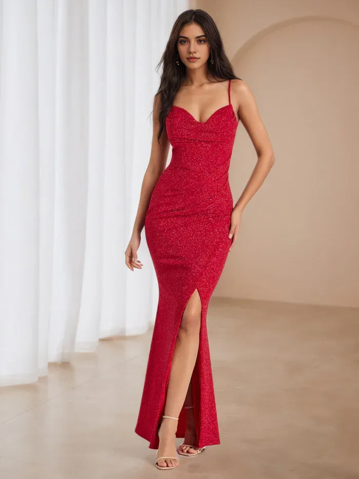 Spaghetti Straps Red Dress Sweetheart Trumpet/Mermaid Prom Dresses