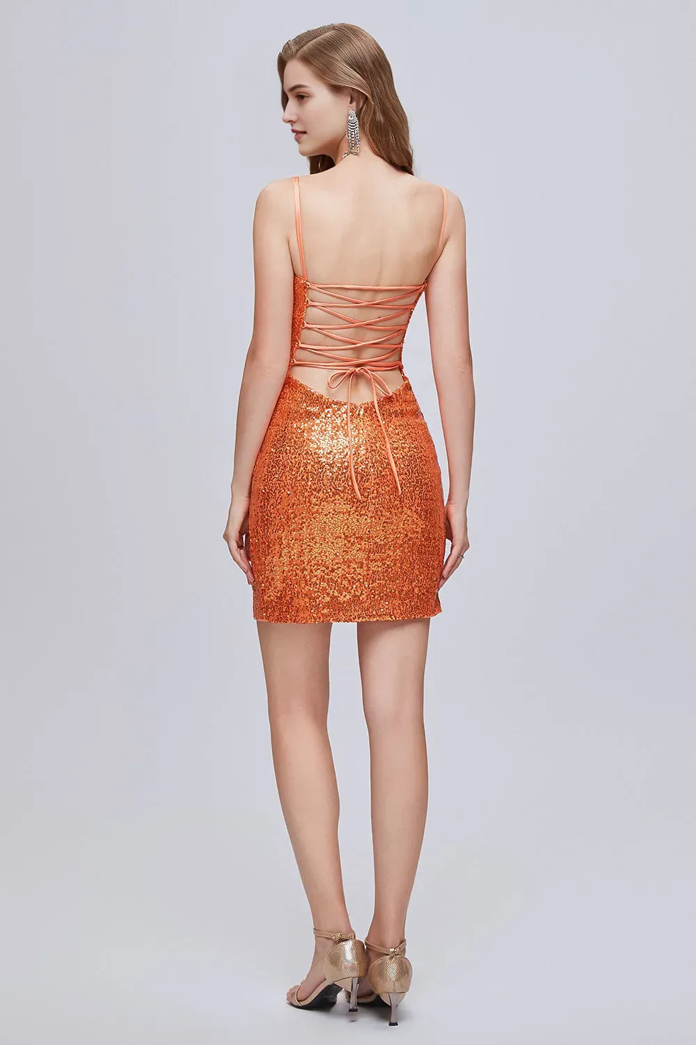 Sparkle Spaghetti Straps Sweetheart Split Sequins Homecoming Dresses