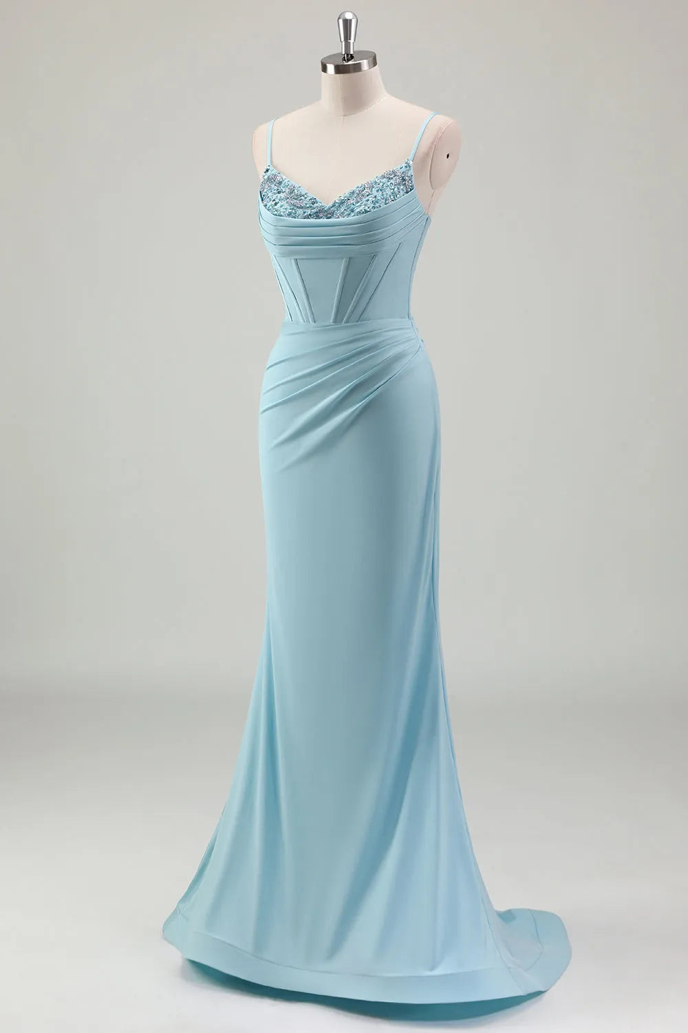 Sparkling blue mermaid long slim shoulder prom dresses