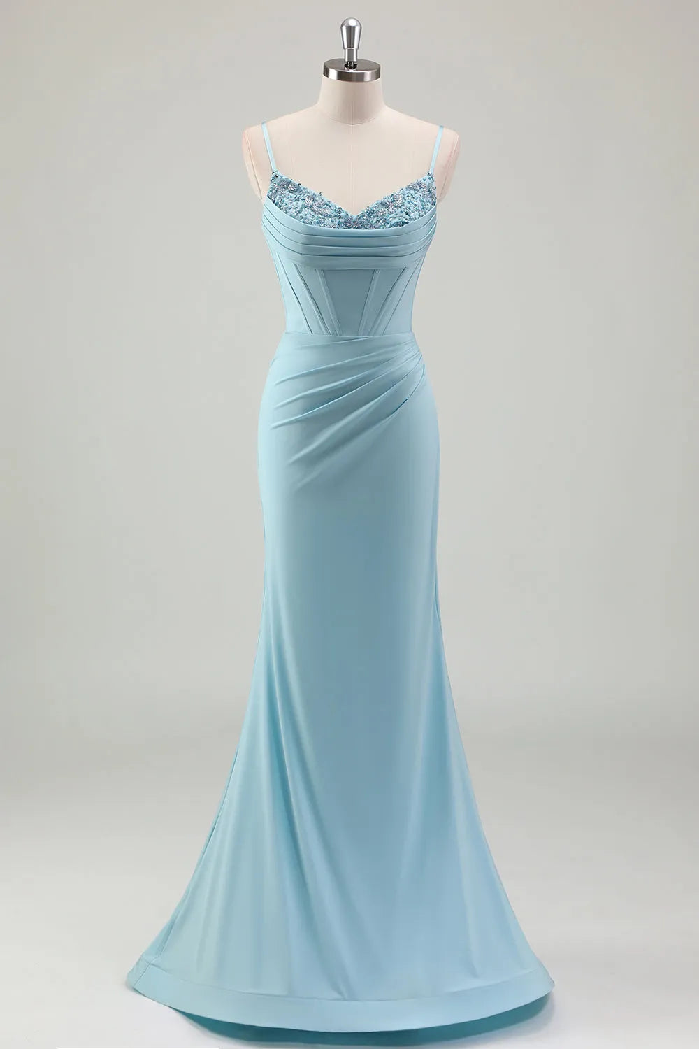Sparkling blue mermaid long slim shoulder prom dresses
