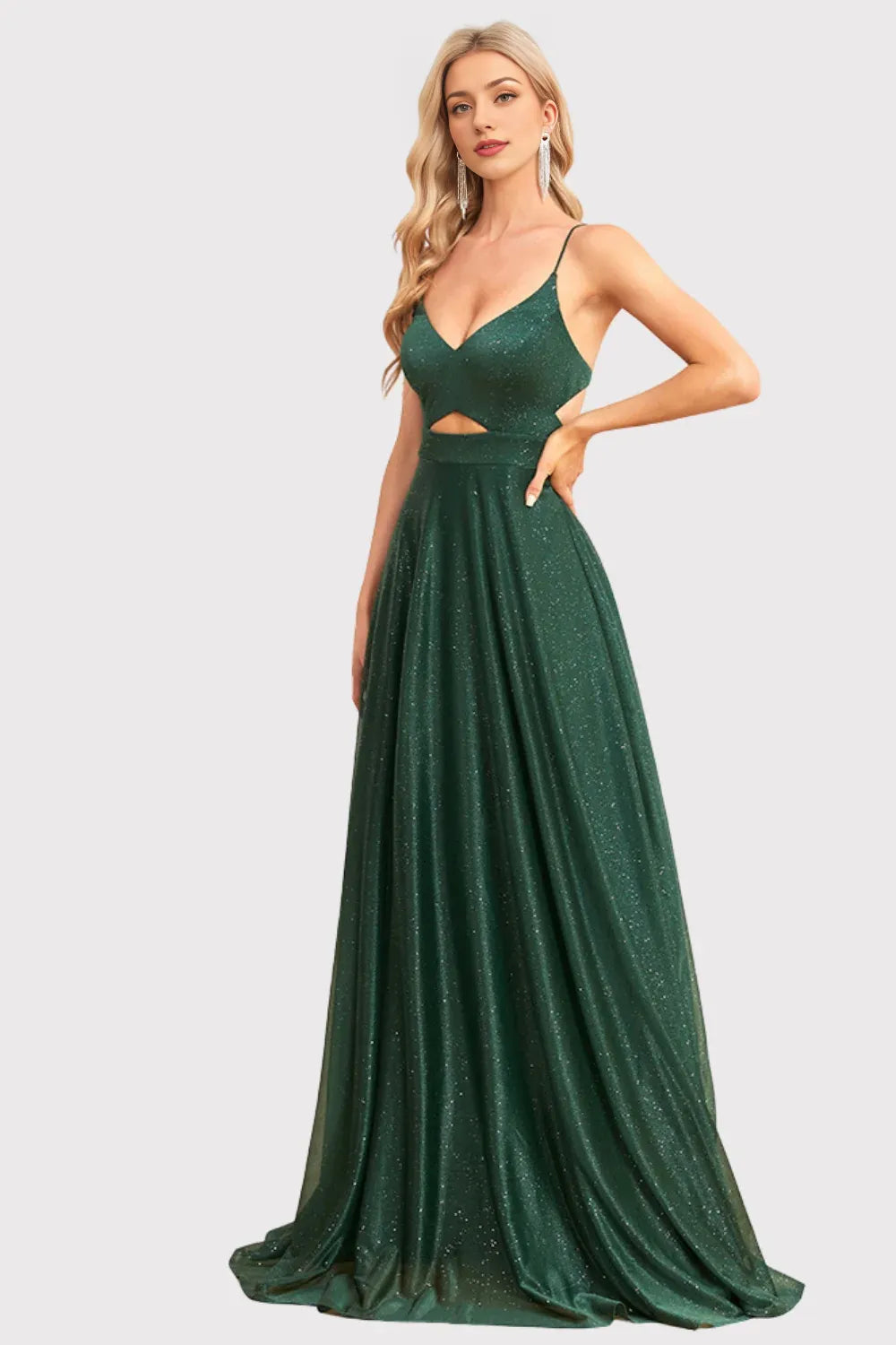 Sparkly Backless Dark Green Long Prom Dress