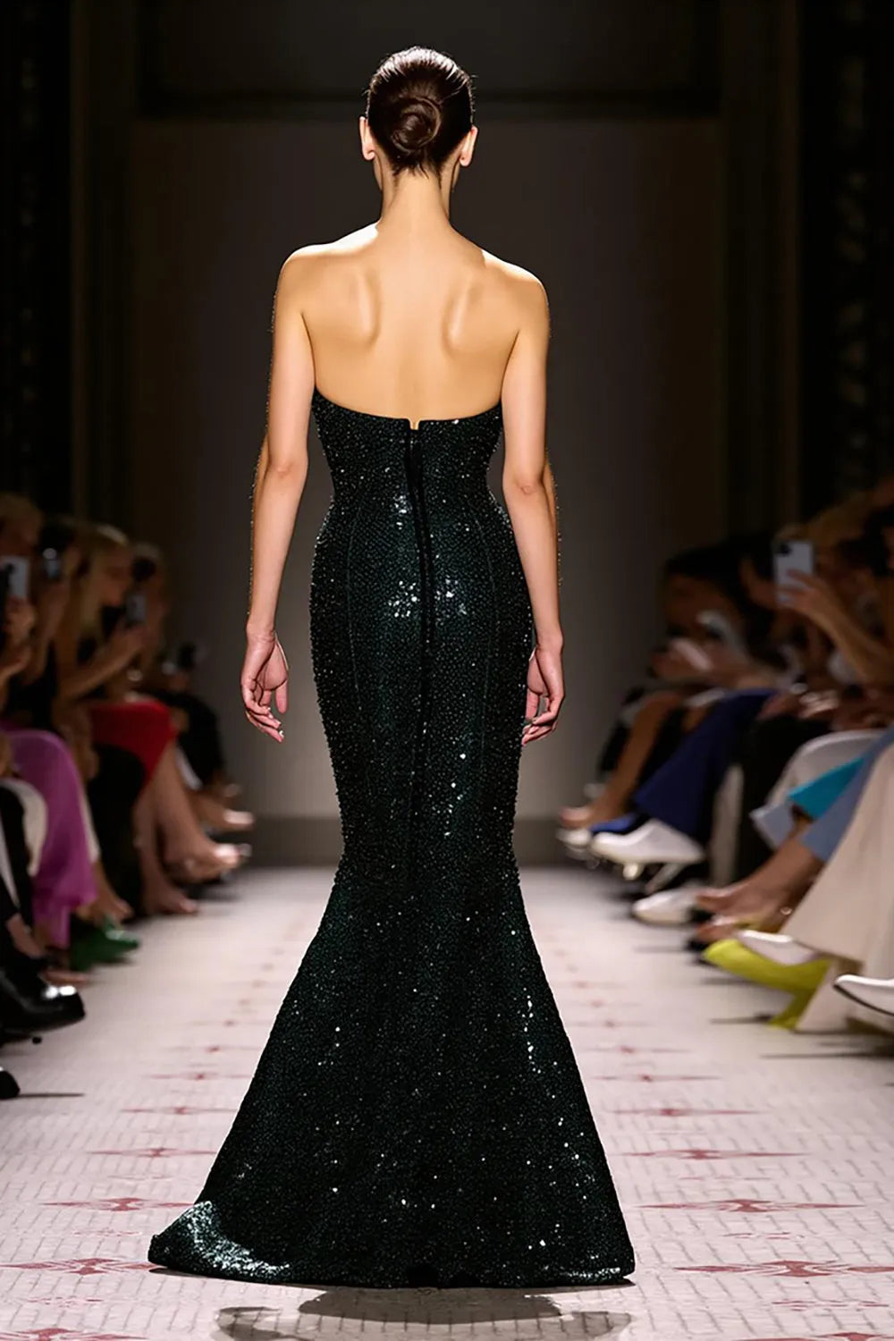 Sparkly Black Sequins Strapless Mermaid Maxi Evening Dress