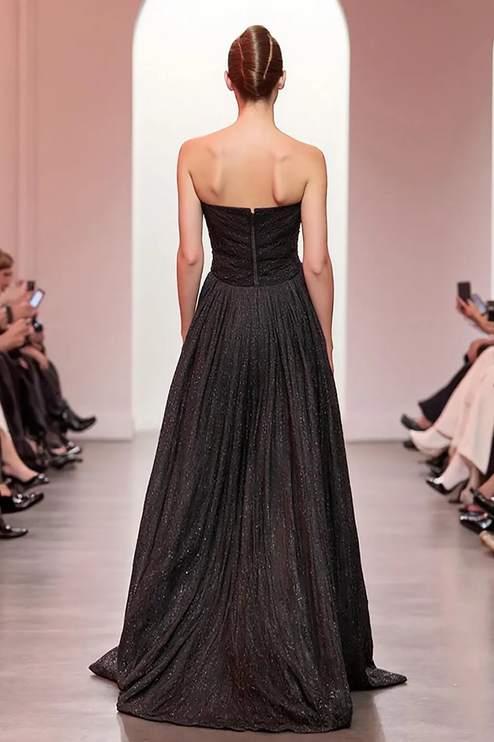 Sparkly Black Strapless Long A Line Evening Dress