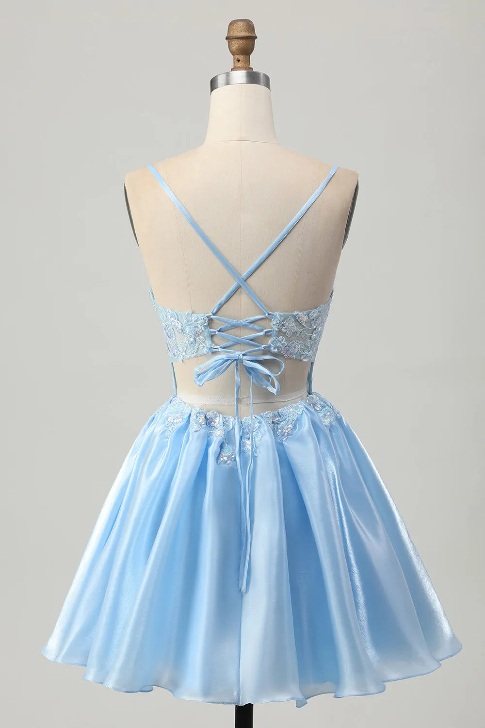 Sparkly Blue Corset A Line Short Homecoming Dress with Lace