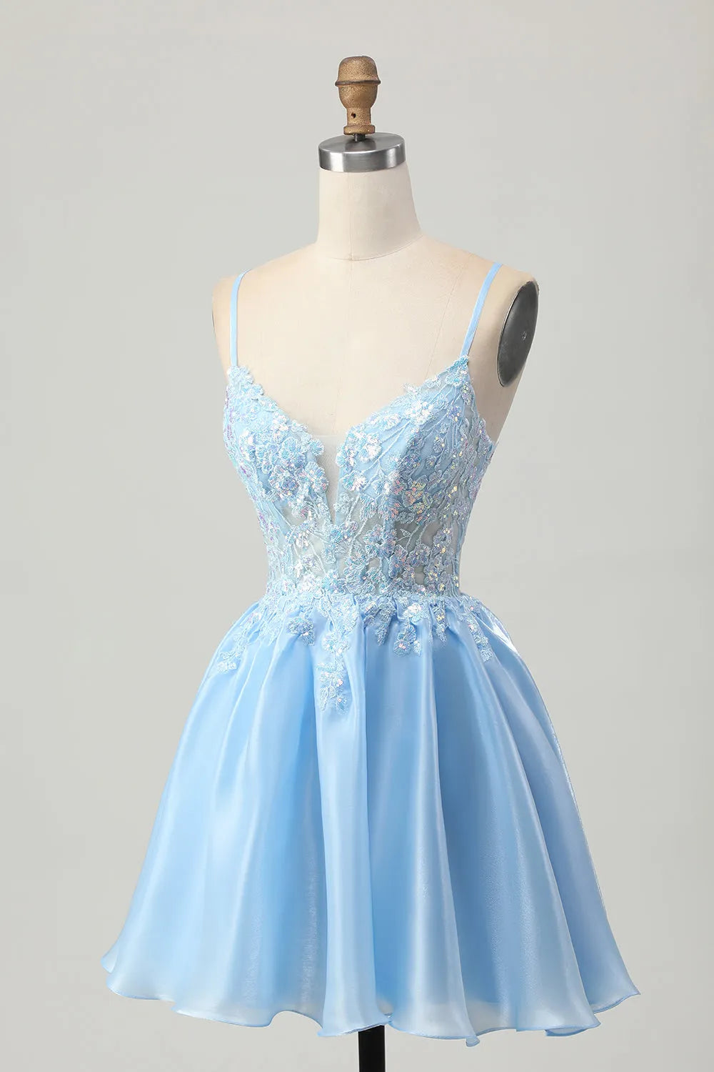 Sparkly Blue Corset A Line Short Homecoming Dress with Lace