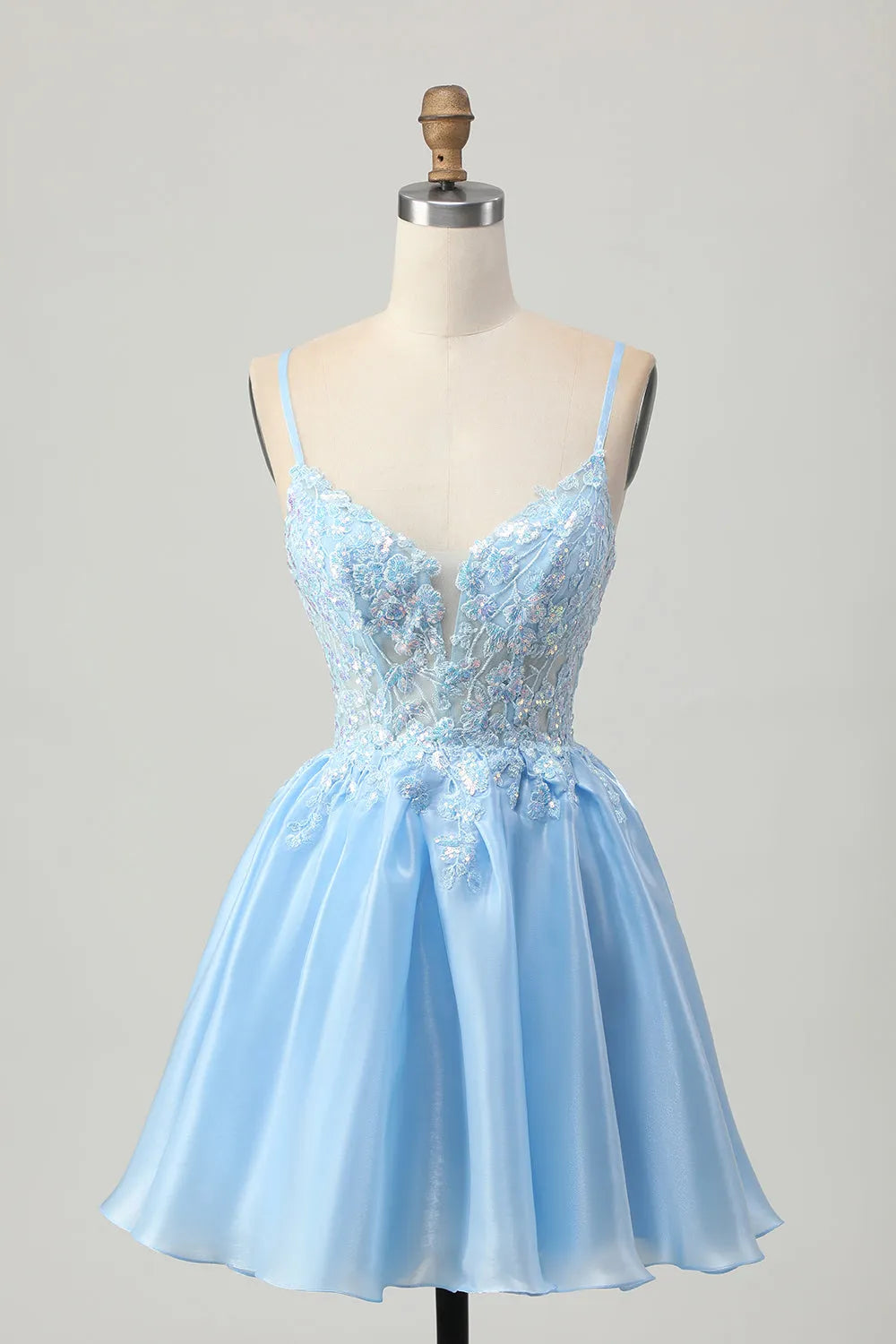 Sparkly Blue Corset A Line Short Homecoming Dress with Lace