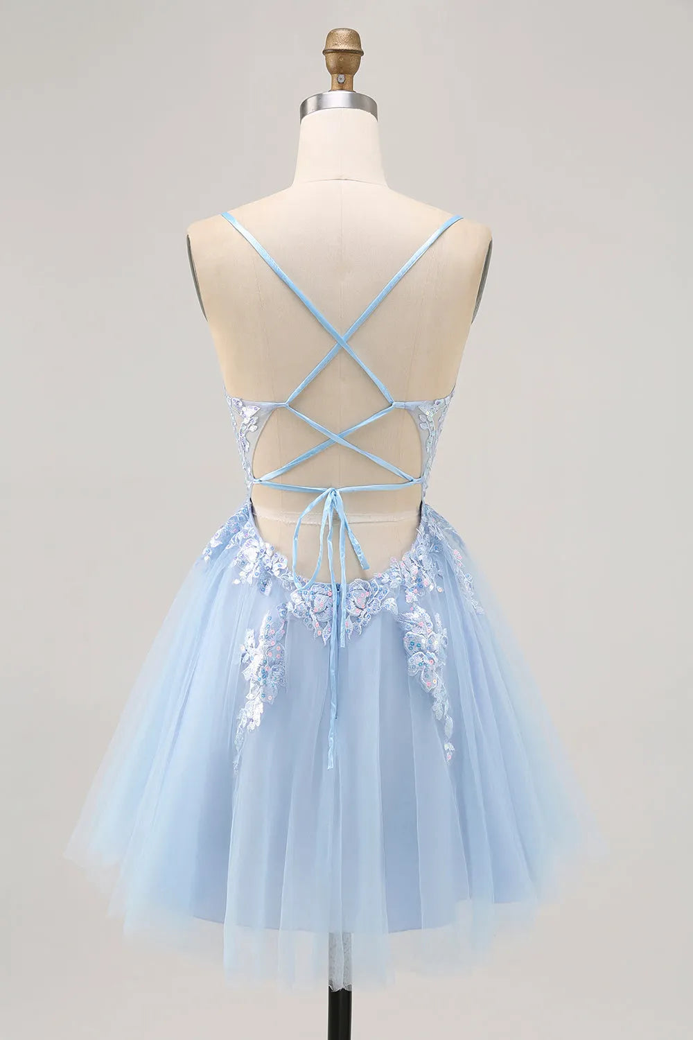 Sparkly Blue Tulle A Line Short Homecoming Dress with Appliques