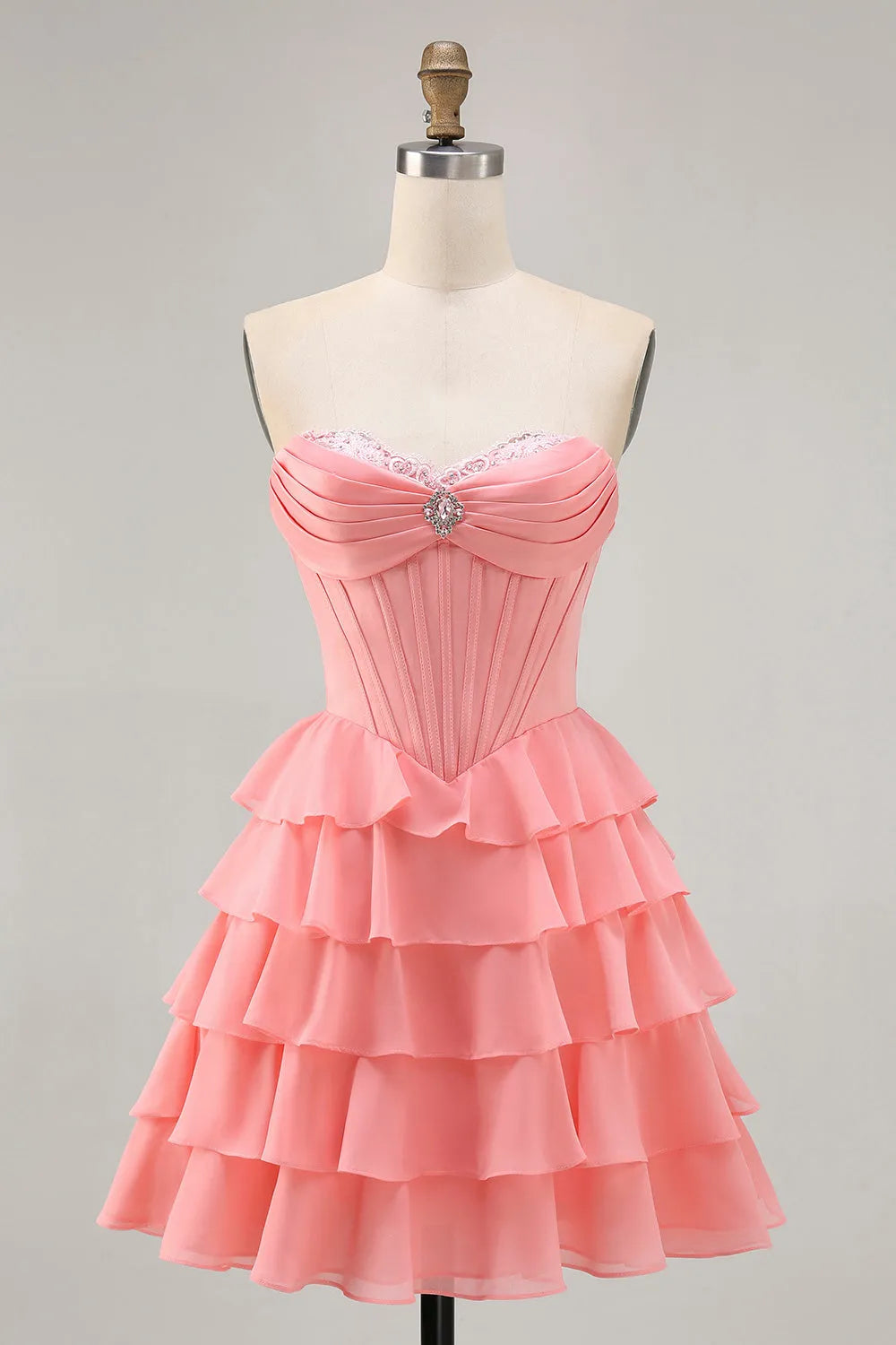 Sparkly Blush Sweetheart Short Corset Homecoming Dress with Ruffles