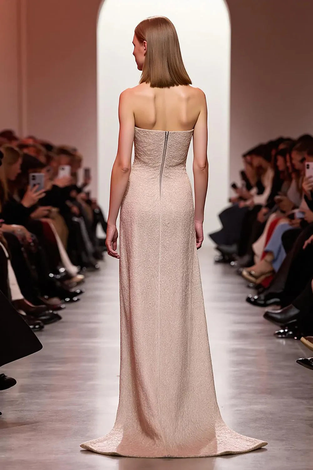 Sparkly Champagne Strapless Sequin Long Evening Dress with Slit ?