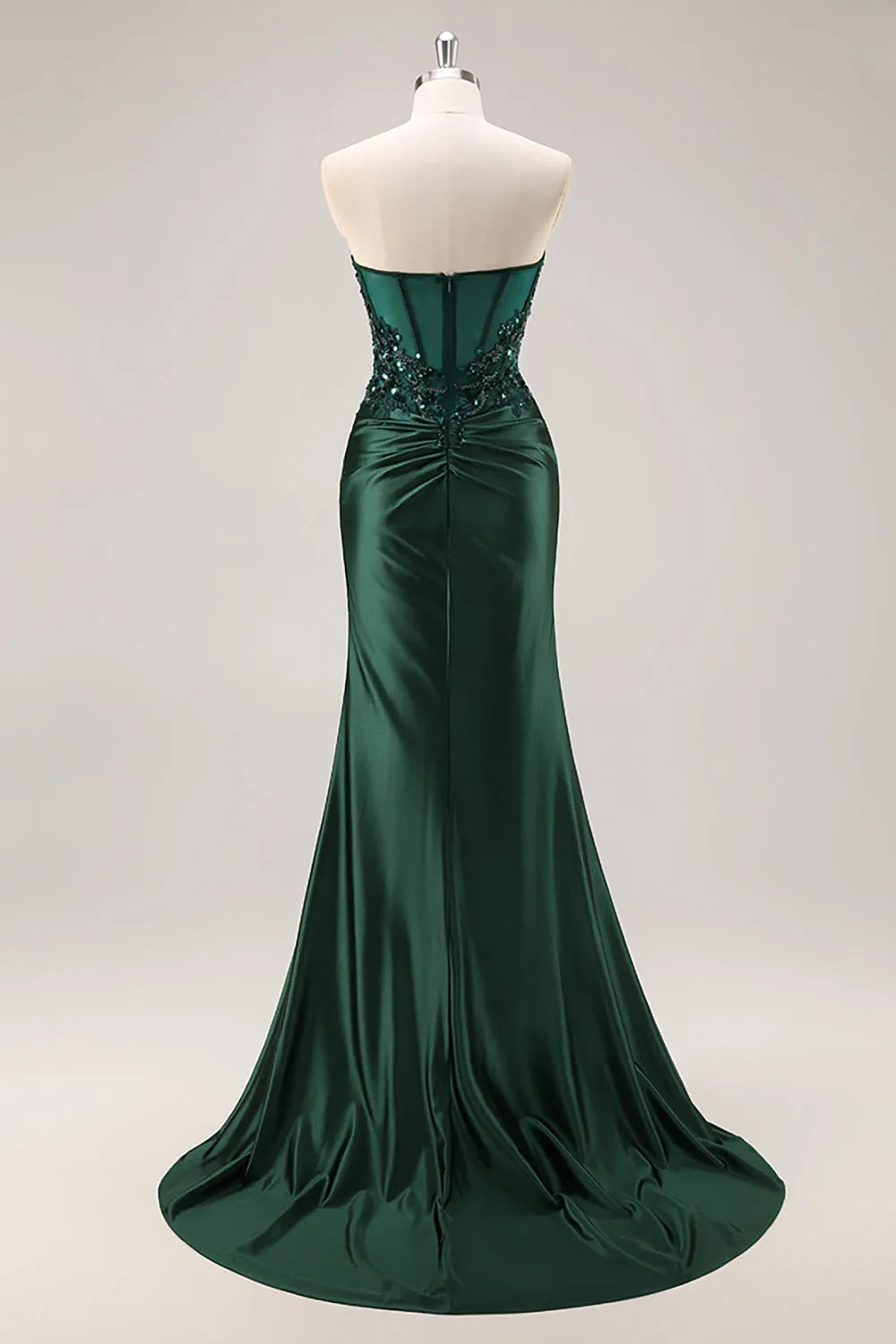 Sparkly Dark Green Mermaid Floral Beaded Corset Long Prom Dress with Slit
