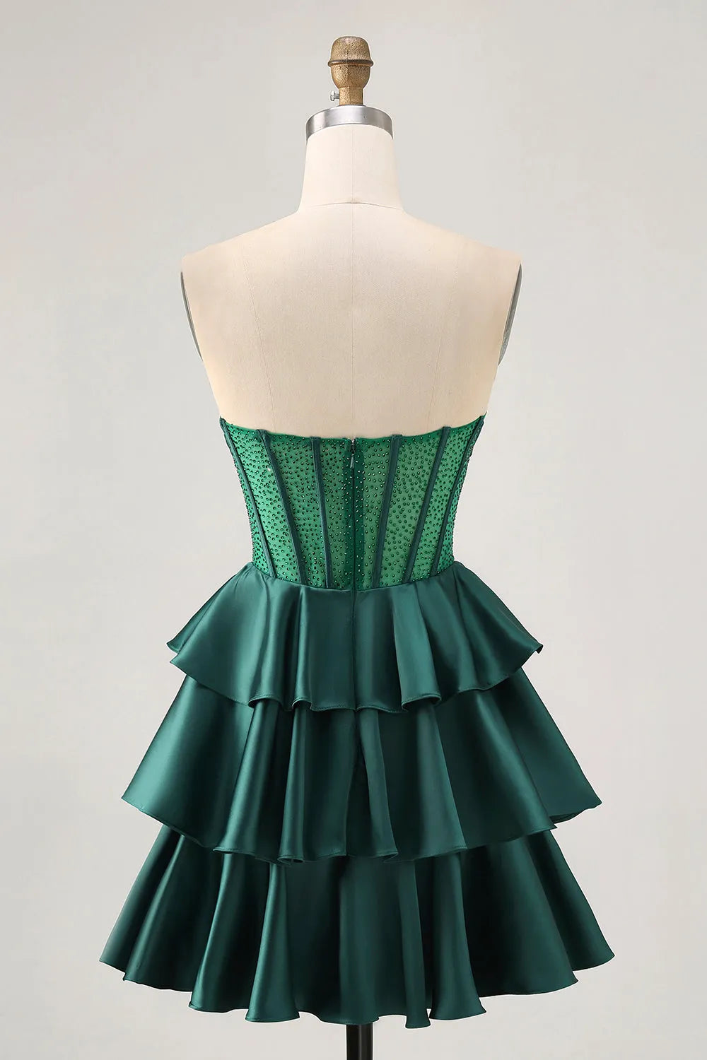 Sparkly Dark Green Strapless Short Corset Homecoming Dress with Beading