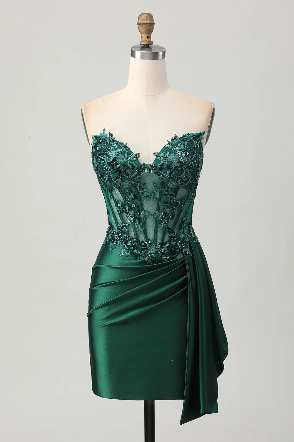 Sparkly Dark Green Sweetheart Corset Short Homecoming Dress