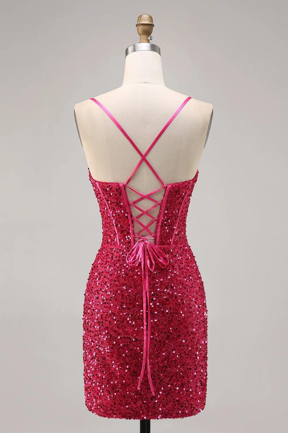 Sparkly Fuchsia Corset Tight Short Sequins Homecoming Dress
