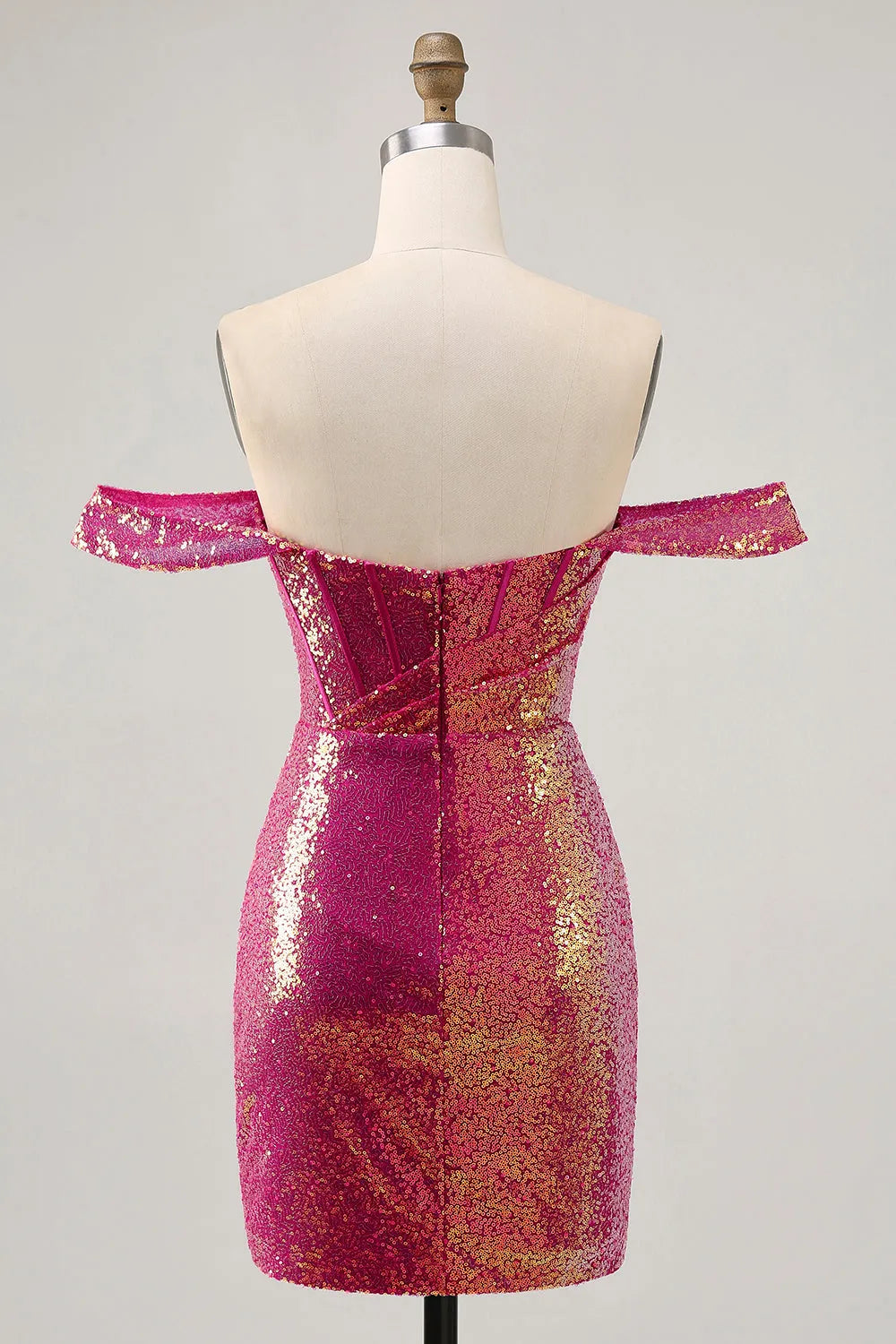 Sparkly Fuchsia Sequin Tight Ruched Short Corset Homecoming Dress ﻿