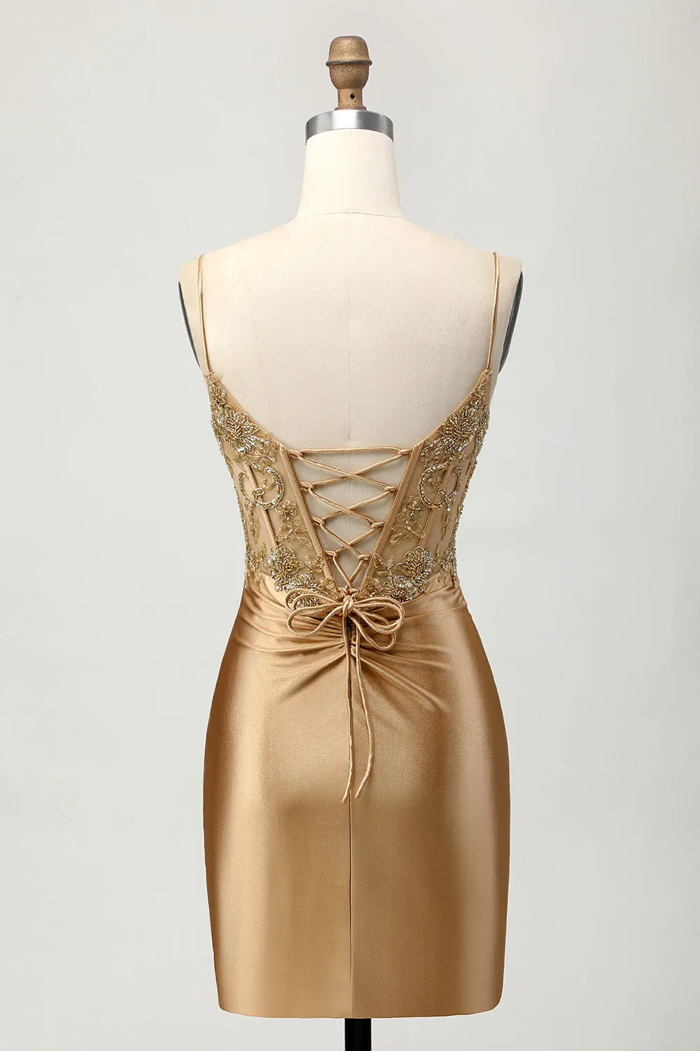 Sparkly Golden Tight Short Corset Homecoming Dress with Lace