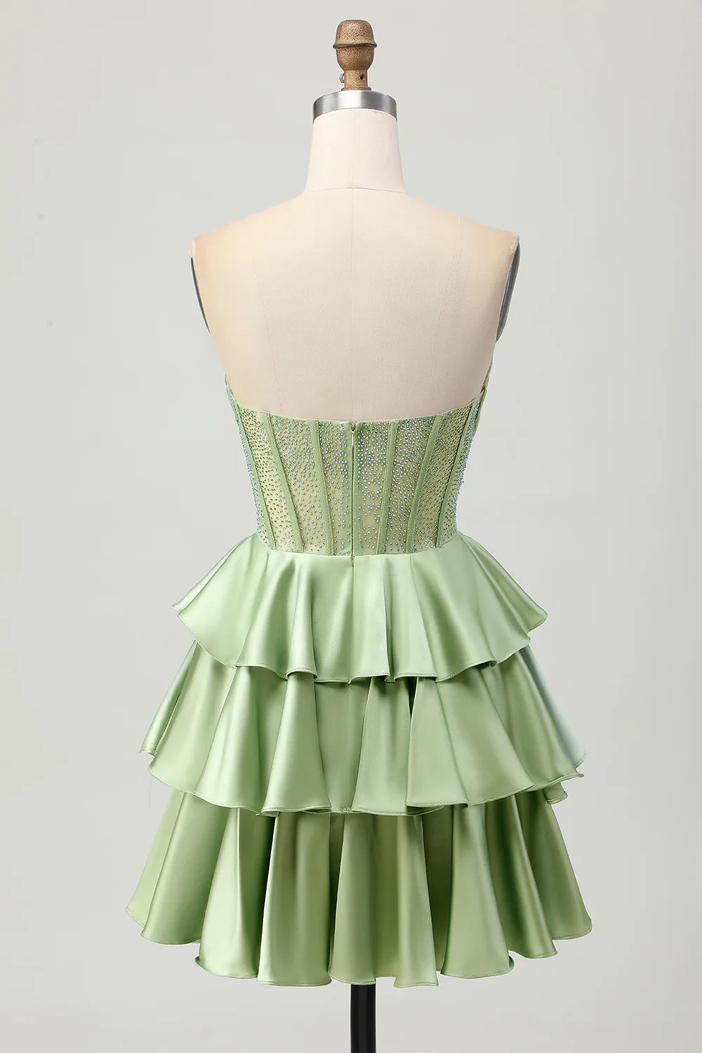 Sparkly Green Corset Short Strapless Homecoming Dress with Beading ﻿