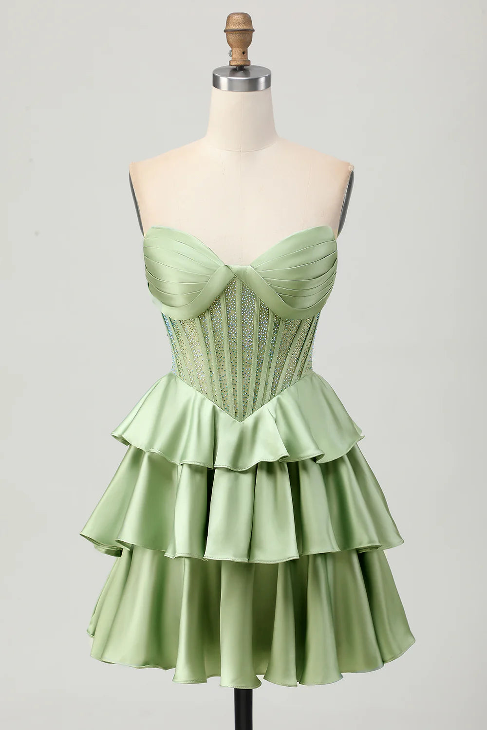 Sparkly Green Corset Short Strapless Homecoming Dress with Beading ﻿