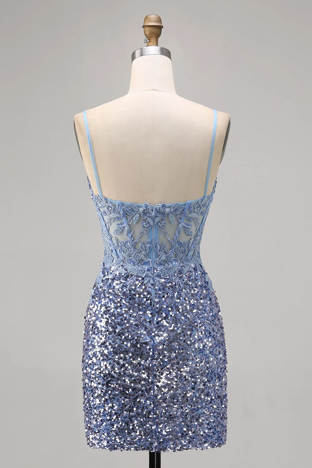 Sparkly Grey Blue Corset Sequins Tight Short Homecoming Dress with Slit