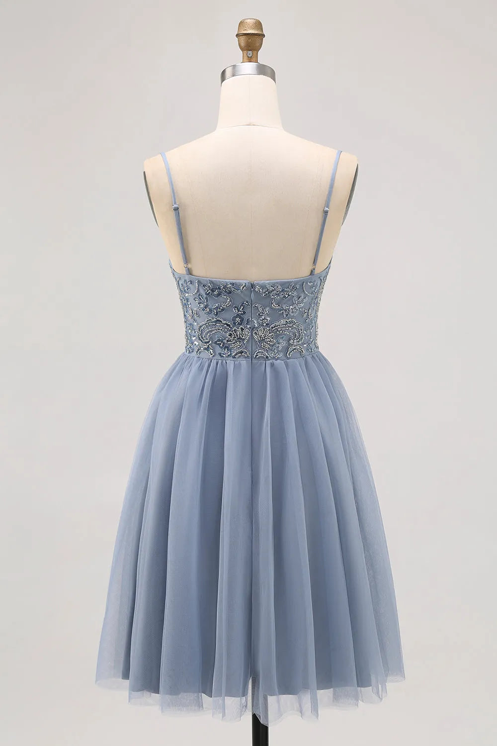Sparkly Grey Blue Tulle A Line Short Homecoming Dress with Beading