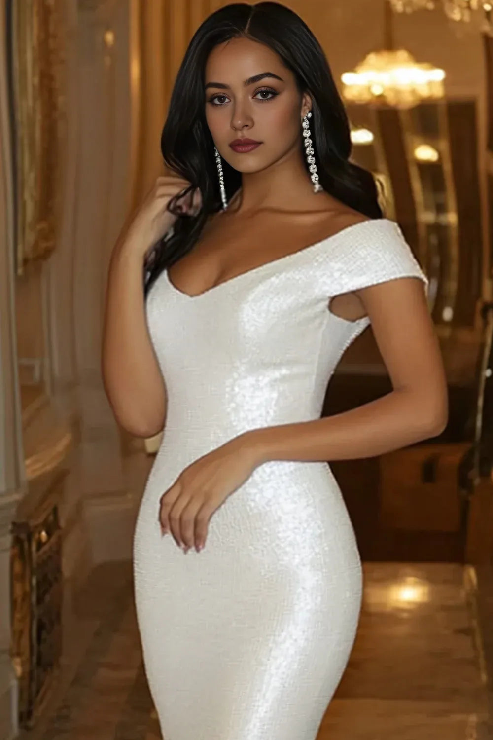 Sparkly Ivory Mermaid Sweep Strain Wedding Dress