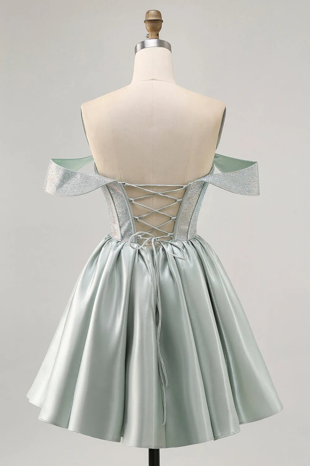 Sparkly Light Green Satin Short Corset Homecoming Dress with Beading