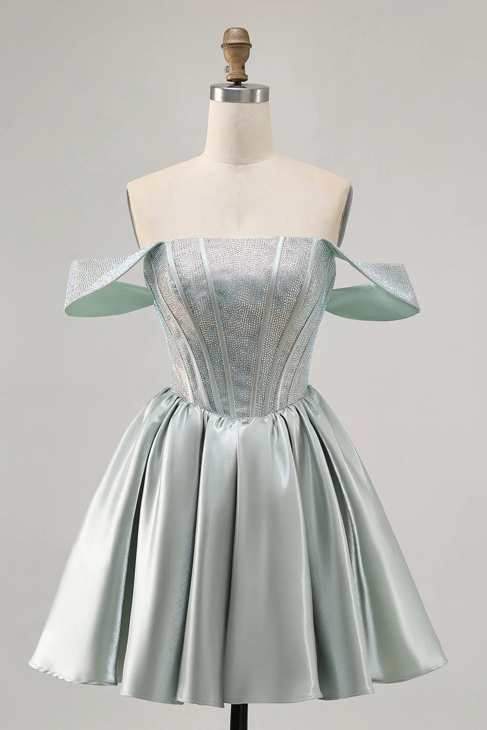 Sparkly Light Green Satin Short Corset Homecoming Dress with Beading