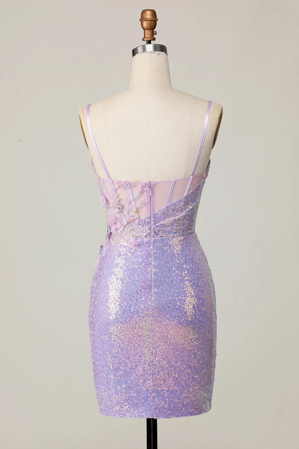 Sparkly Lilac Corset Sequins Tight Short Homecoming Dress