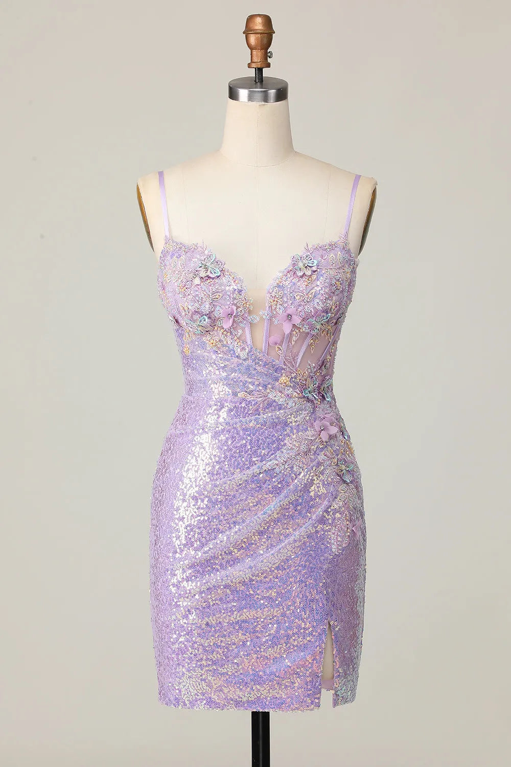 Sparkly Lilac Corset Sequins Tight Short Homecoming Dress
