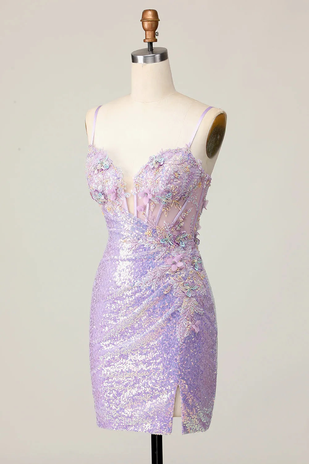 Sparkly Lilac Corset Sequins Tight Short Homecoming Dress