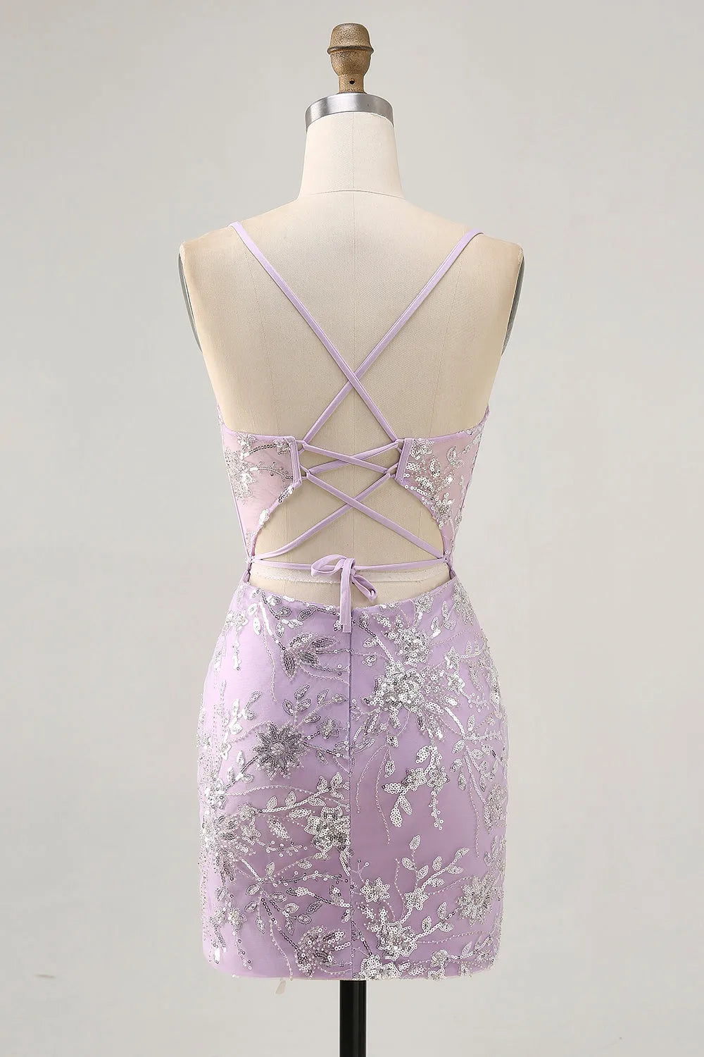 Sparkly Lilac Floral Tight Corset Short Homecoming Dress with Sequins