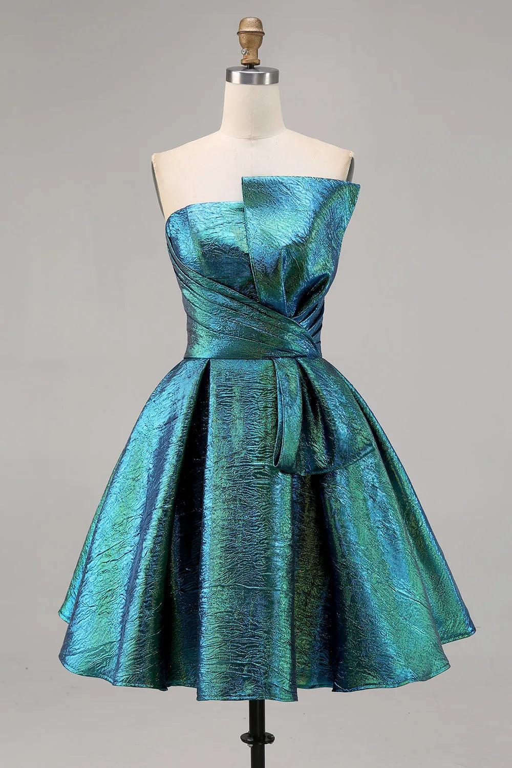 Sparkly Peacock Green Metallic Strapless Short Homecoming Dress