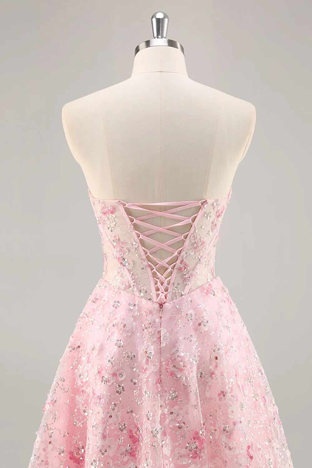 Sparkly Pink Corset Floral Sweetheart Short Homecoming Dress with Sequins ﻿