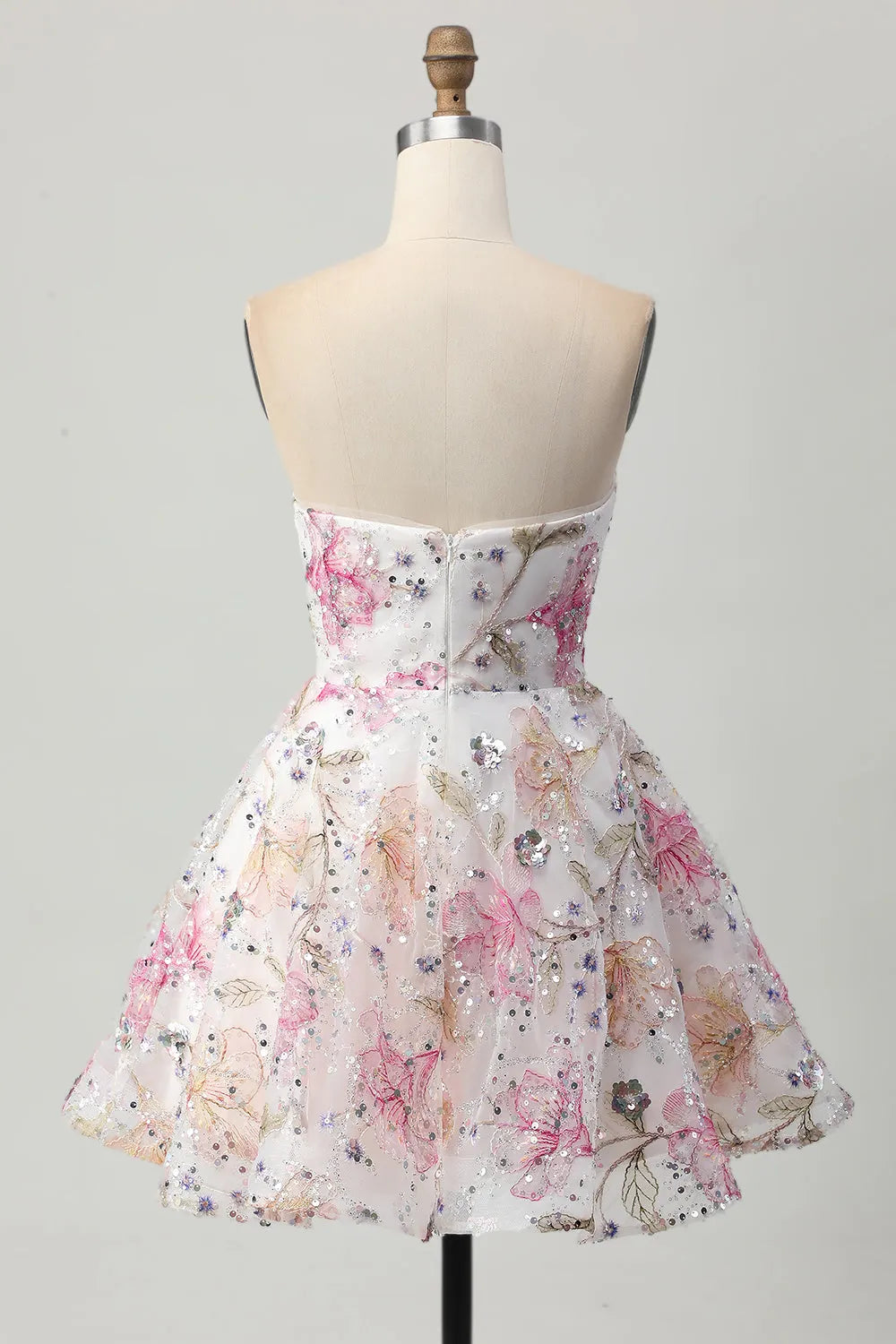 Sparkly Pink Floral A Line Short Homecoming Dress