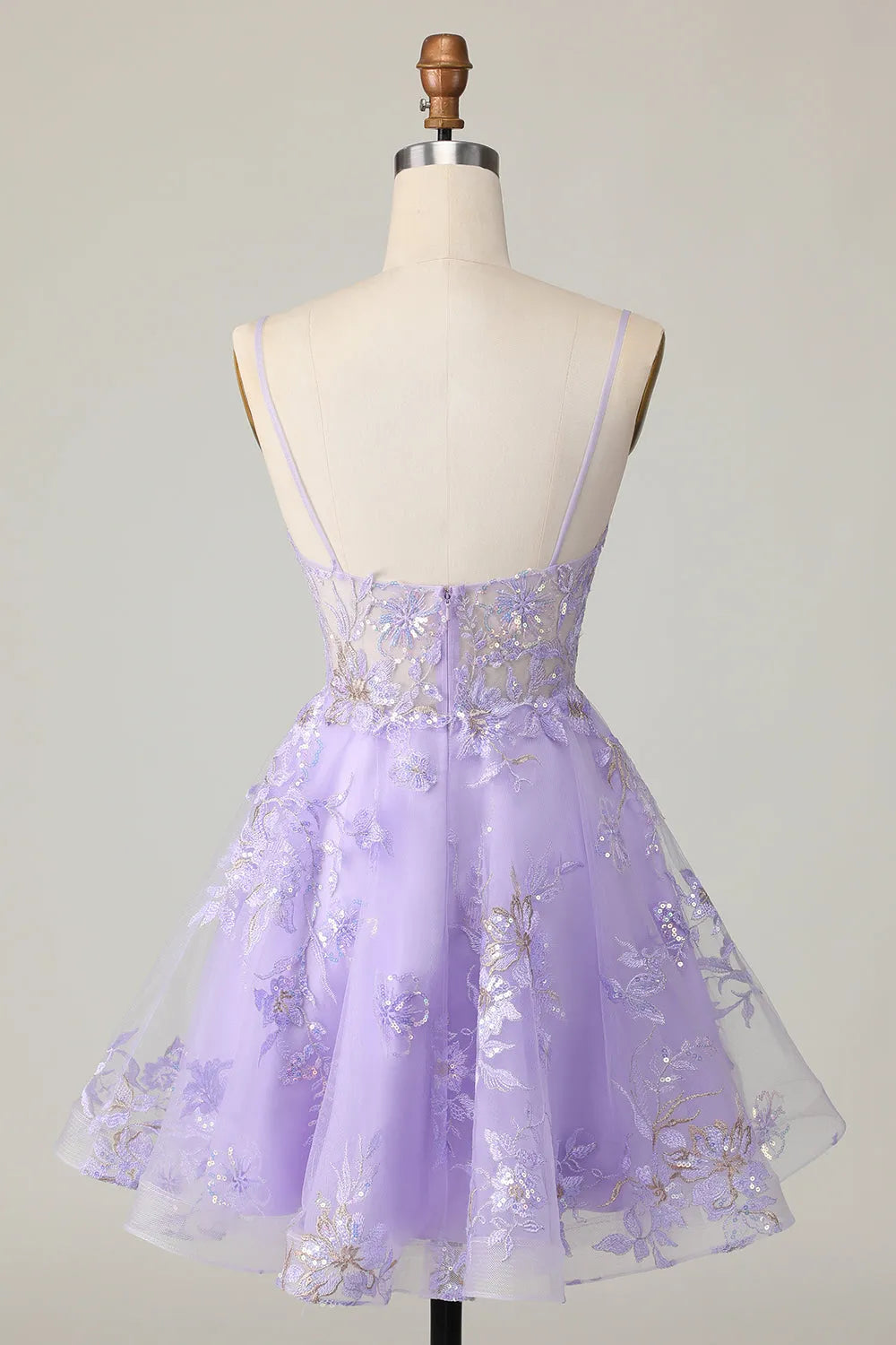 Sparkly Purple A Line Short Floral Homecoming Dress with Lace
