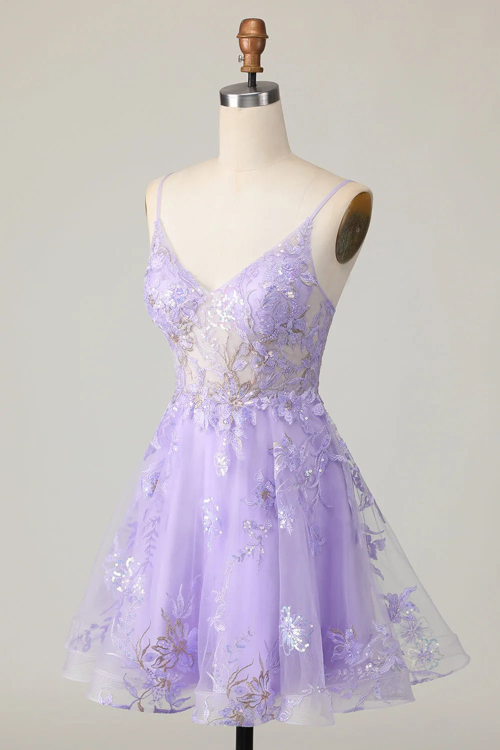 Sparkly Purple A Line Short Floral Homecoming Dress with Lace