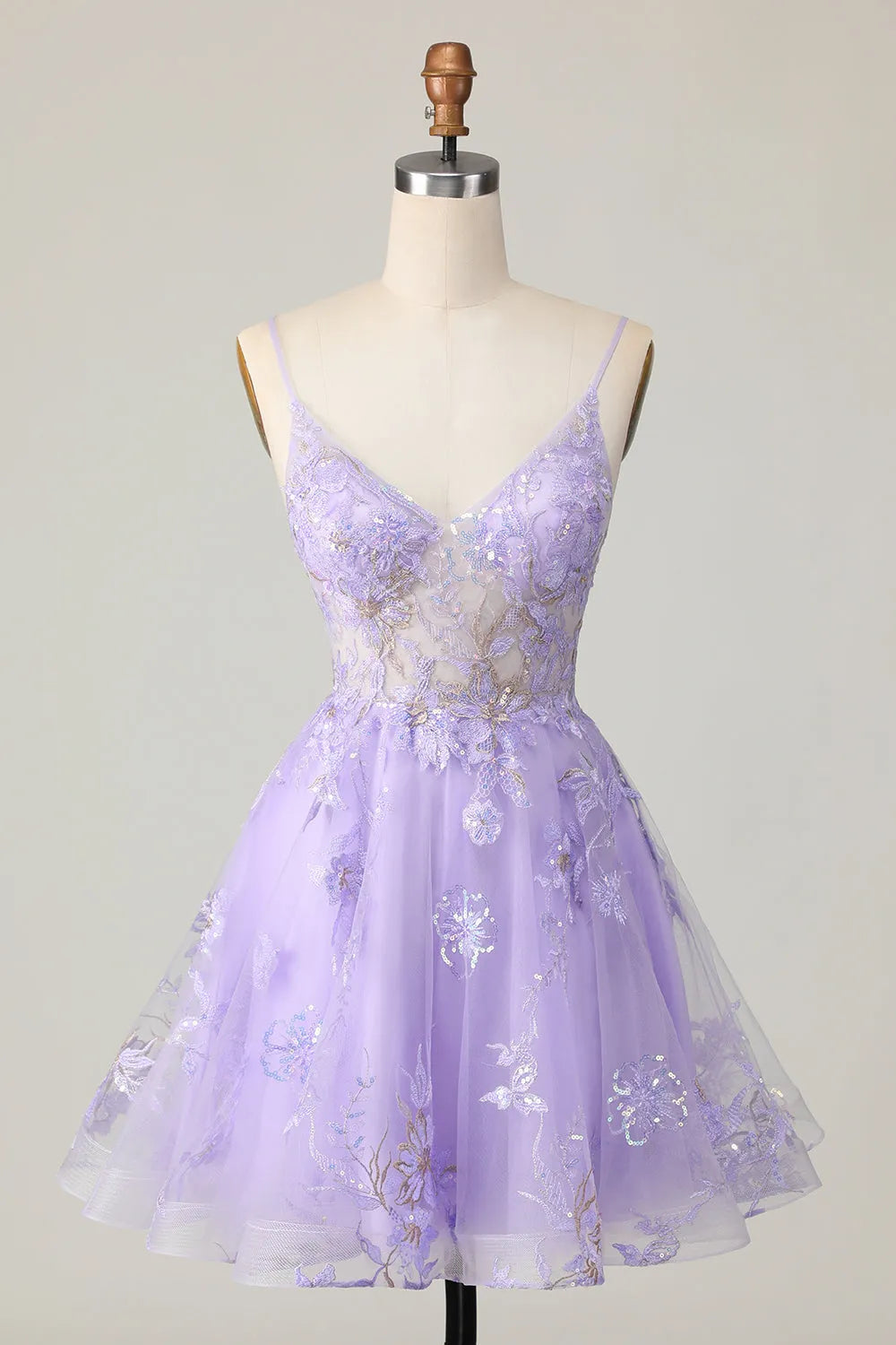 Sparkly Purple Floral A Line Short Homecoming Dress with Appliques