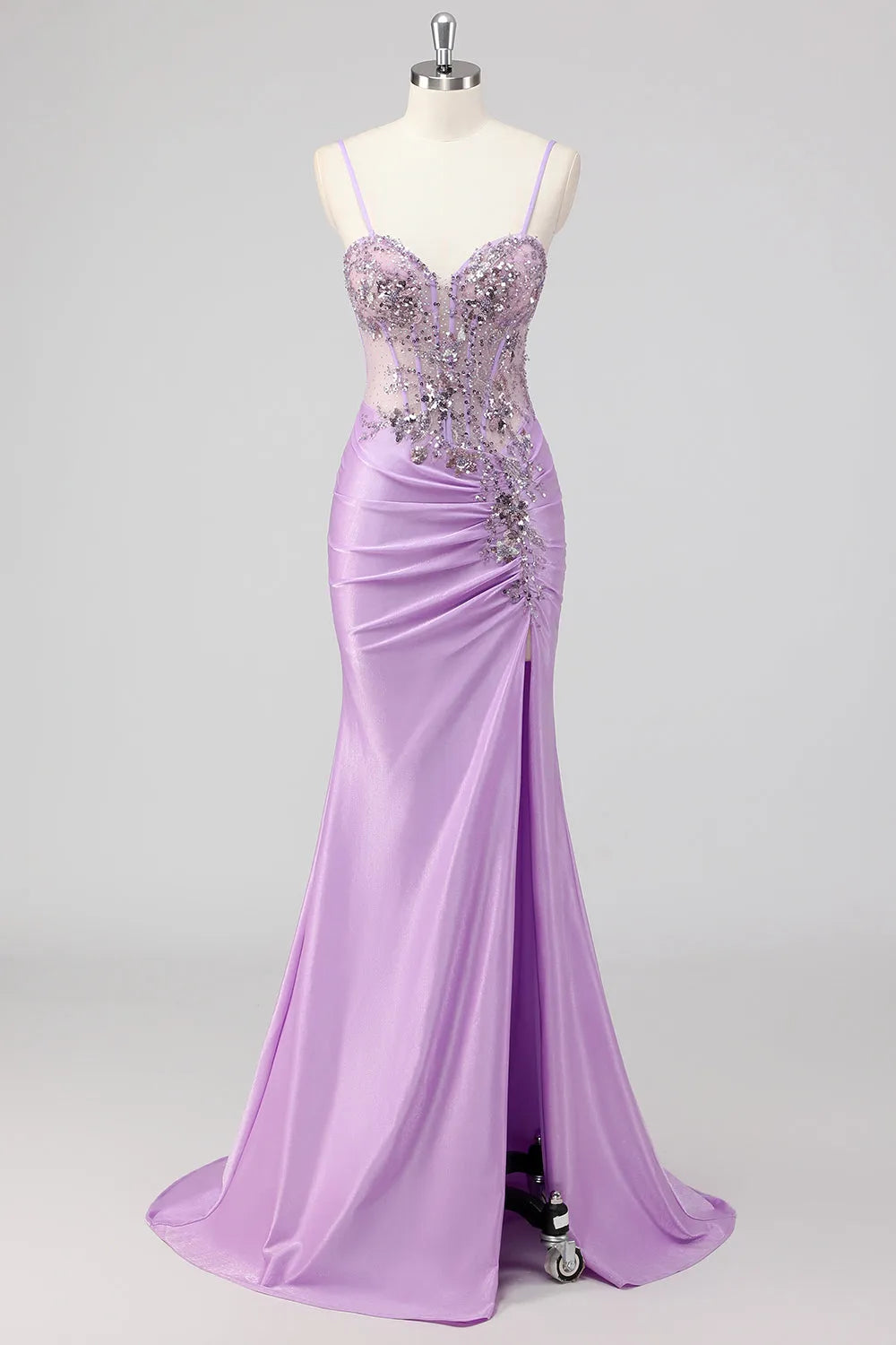 Sparkly Purple Mermaid Corset Sequin Long Prom Dress