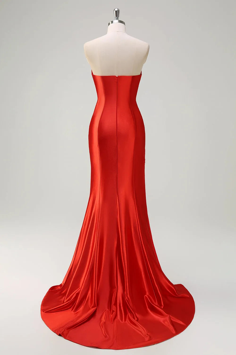 Sparkly Red Mermaid Beaded Strapless Long Prom Dress with Slit