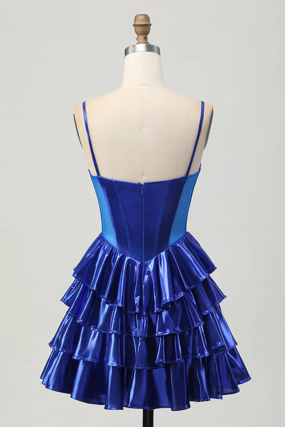 Sparkly Royal Blue Metallic Corset Ruffled Short Homecoming Dress with Bows ﻿