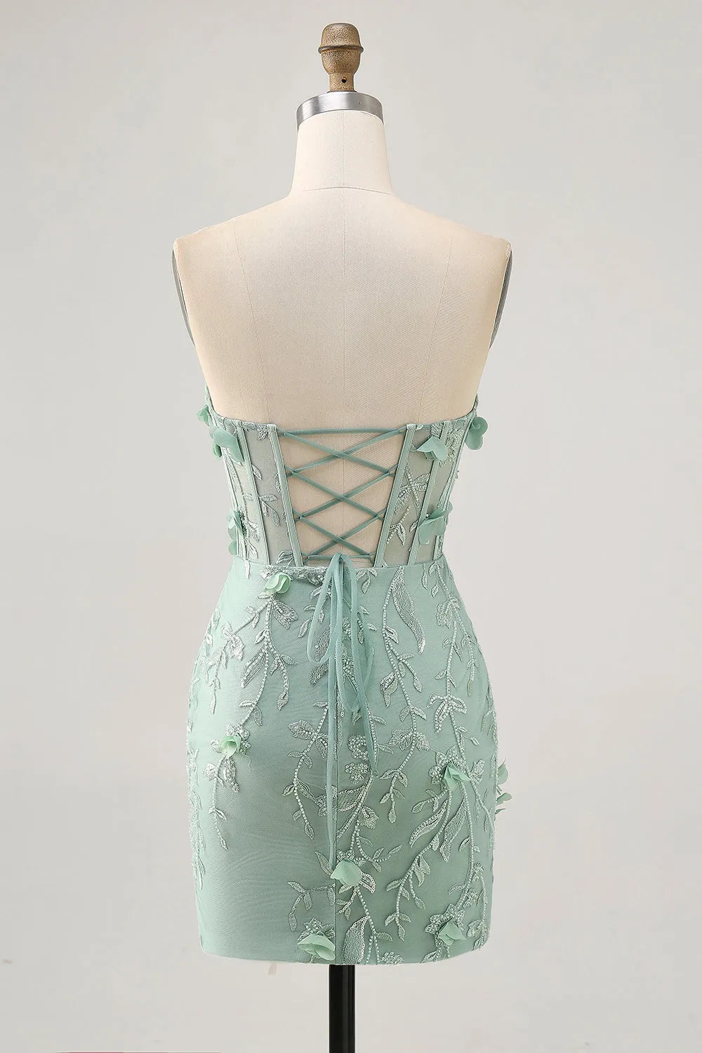 Sparkly Sage Floral Sweetheart Corset Tight Short Homecoming Dress with Beading