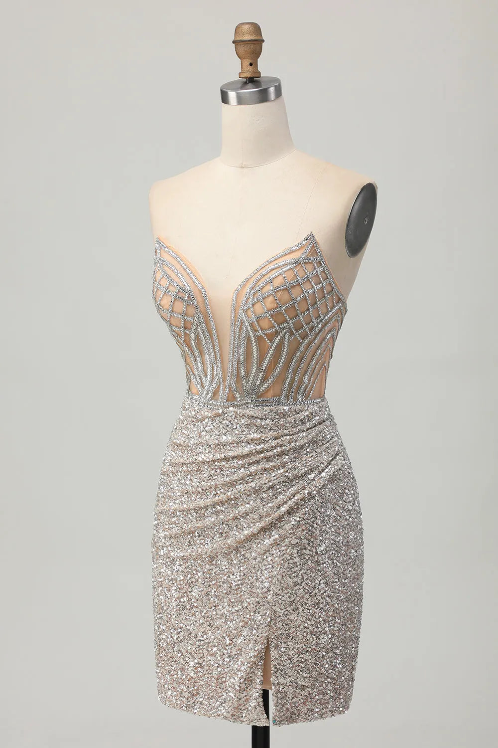 Sparkly Sliver Corset Sequins Strapless Short Bodycon Homecoming Dress