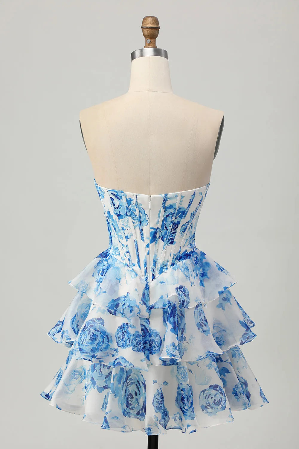 Sparkly White and Blue Floral Corset Sweetheart Short Homecoming Dress