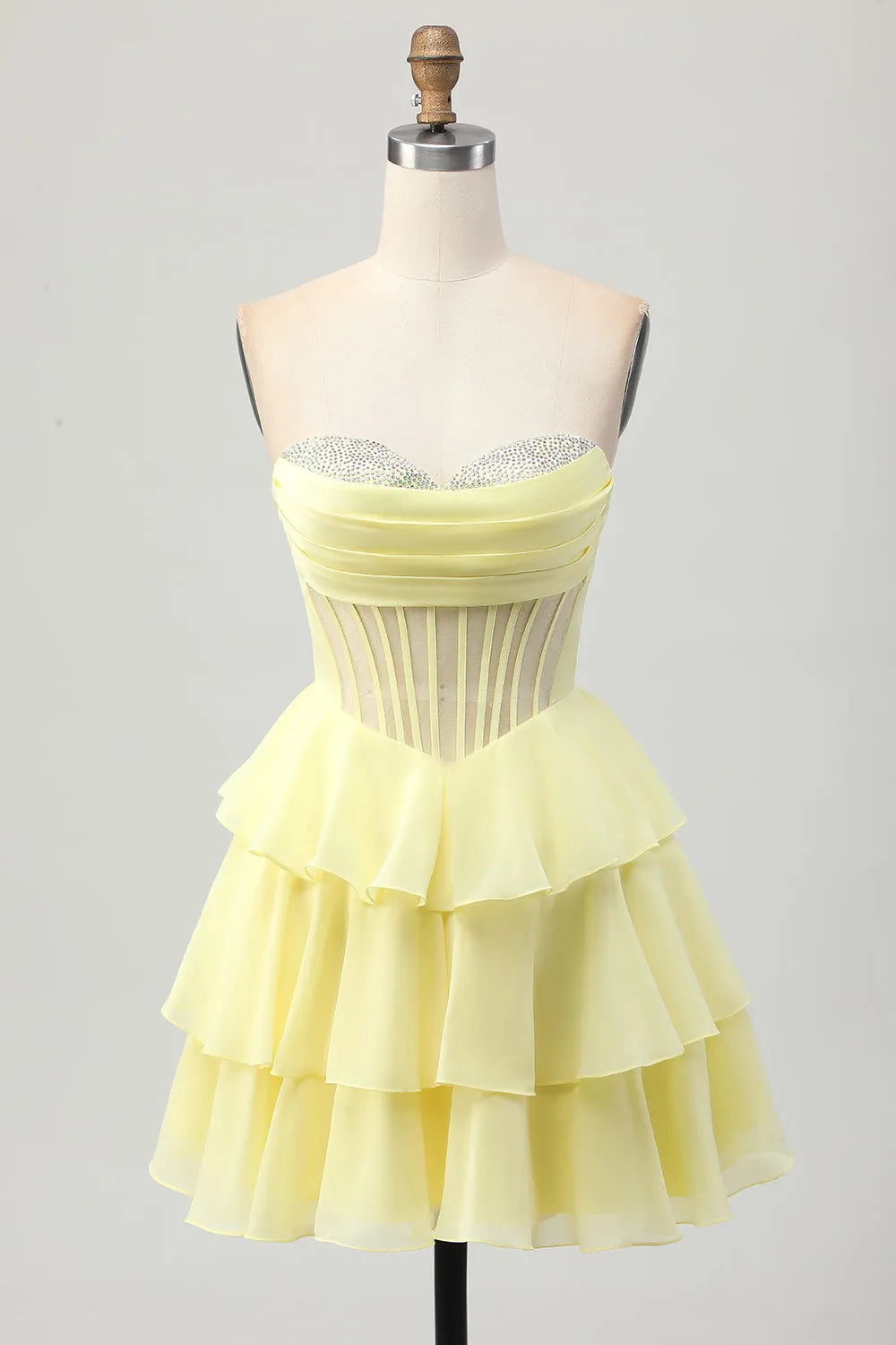 Sparkly Yellow Corset A Line Short Homecoming Dress with Beading