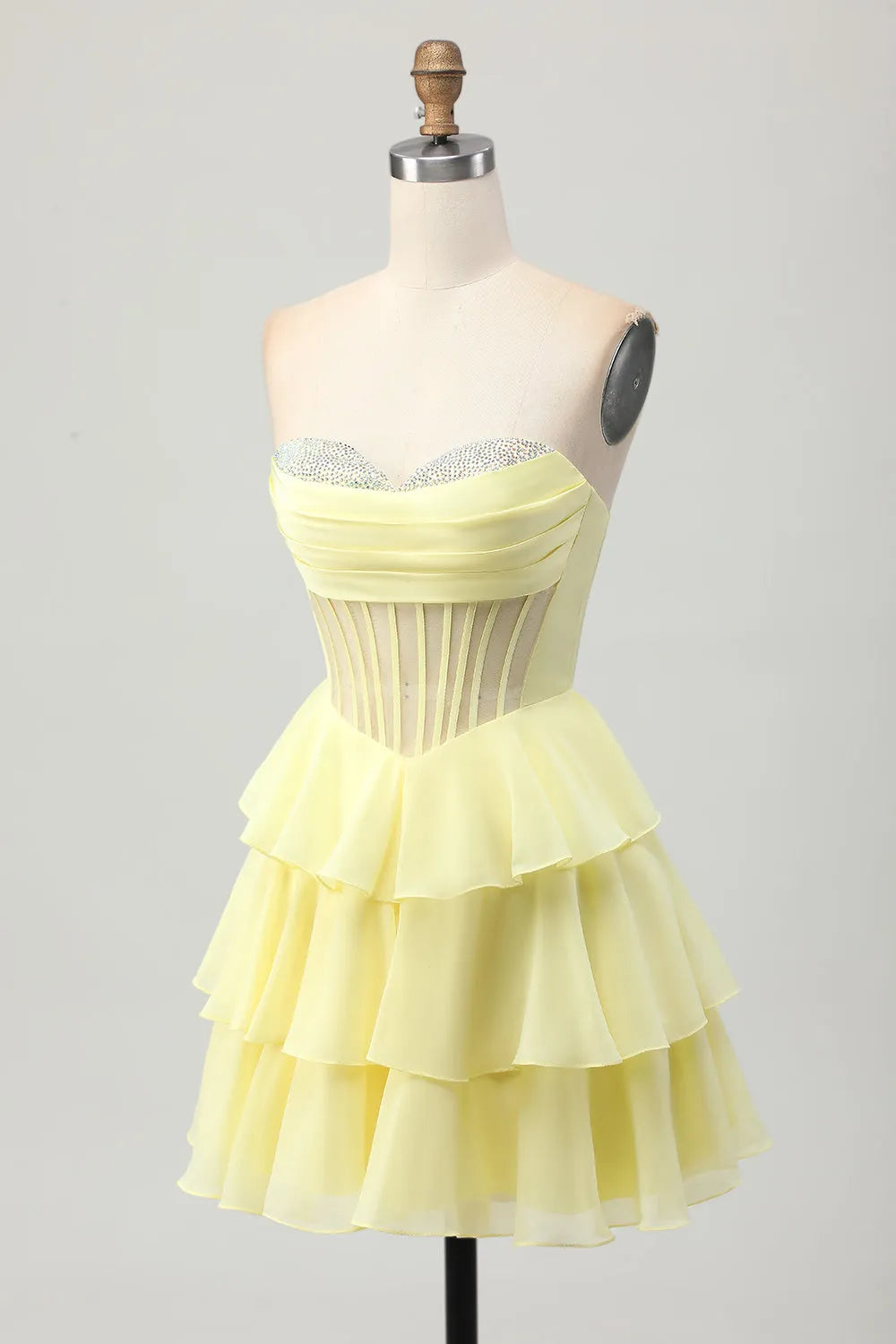 Sparkly Yellow Ruffled Corset Sweetheart Short Homecoming Dress with Beading