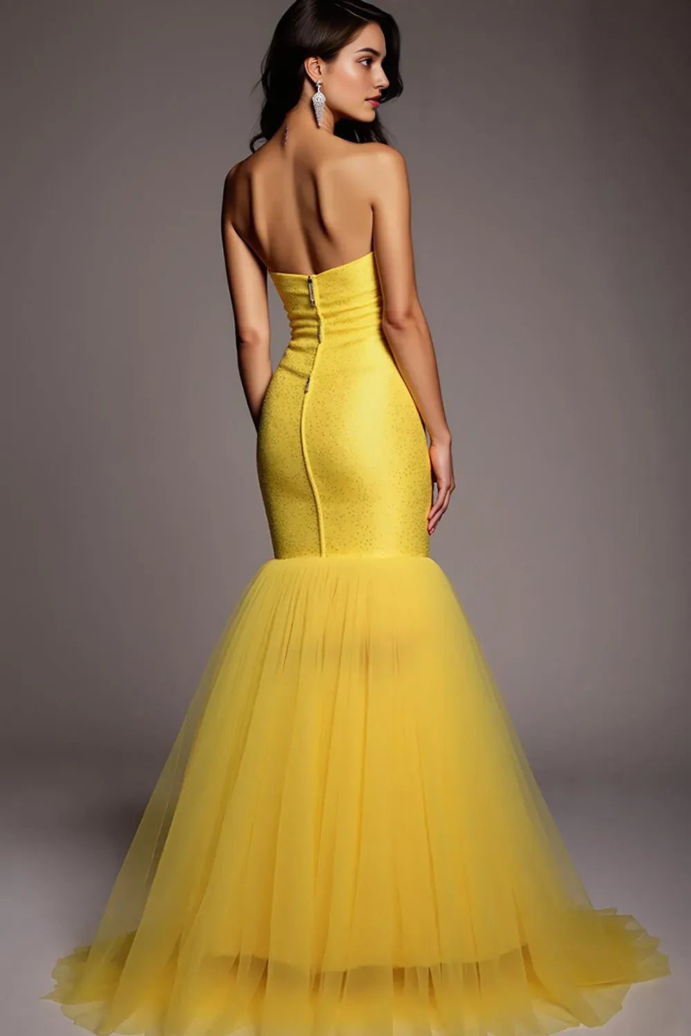 Sparkly Yellow Strapless Mermaid Long Prom Dress with Beading ﻿