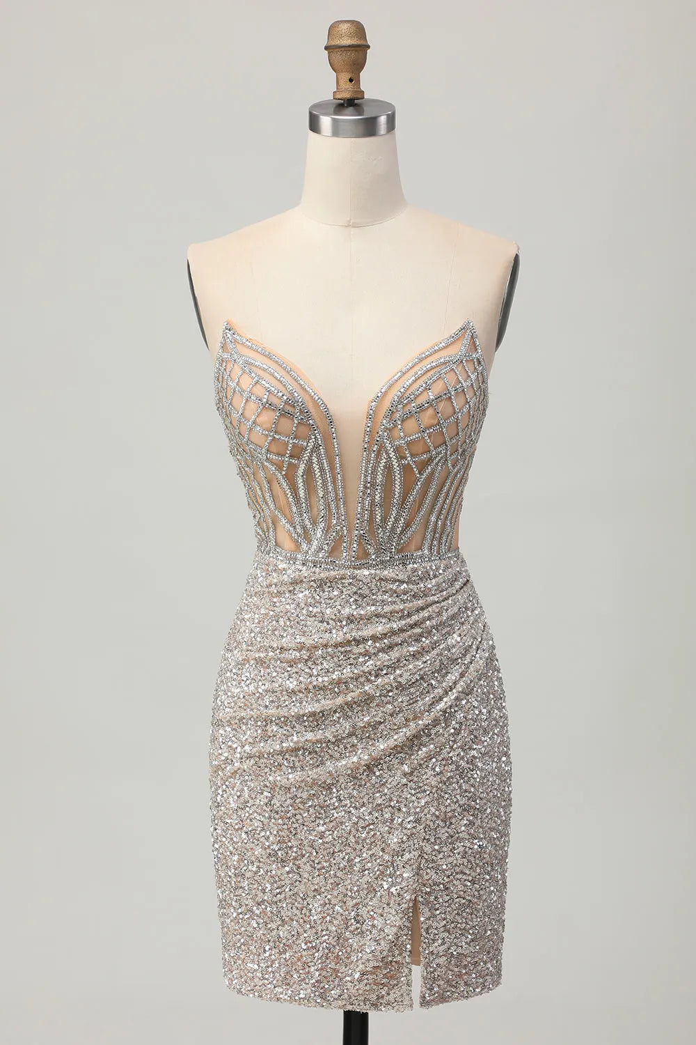 Sparkly Sliver Corset Sequins Strapless Short Bodycon Homecoming Dress