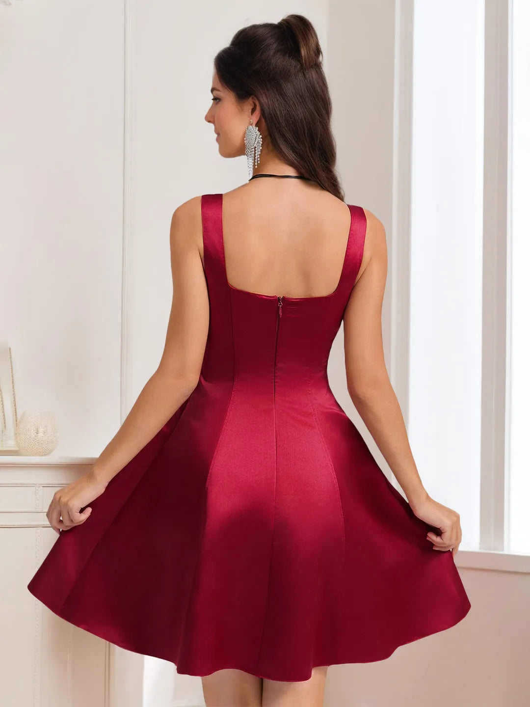 Square Neckline Sleeveless Short/Mini Homecoming Dresses with Bows