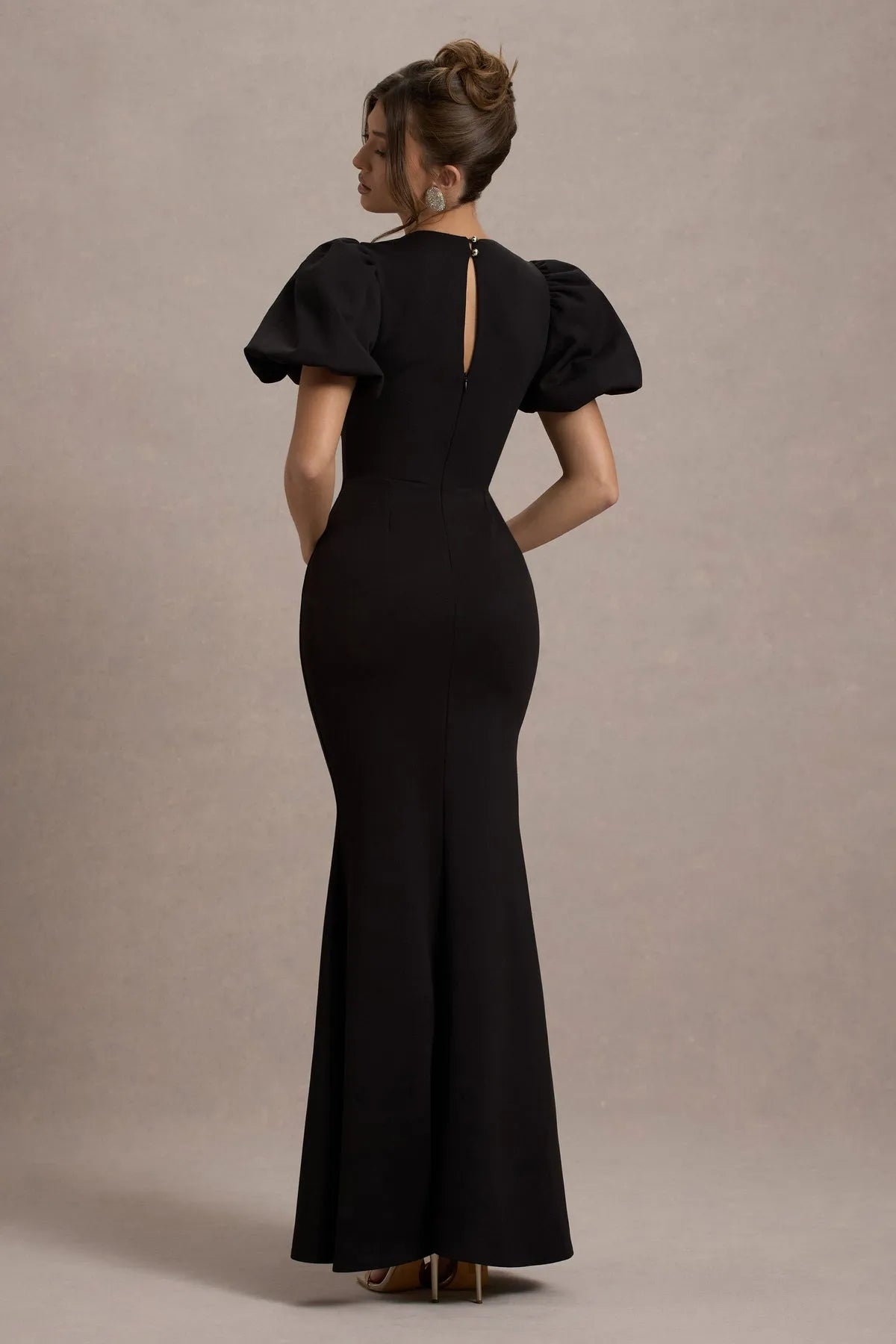 Statement Black Prom Dress Puff Sleeve High Side Slit Mermaid Silhouette for Unforgettable Formal Nights