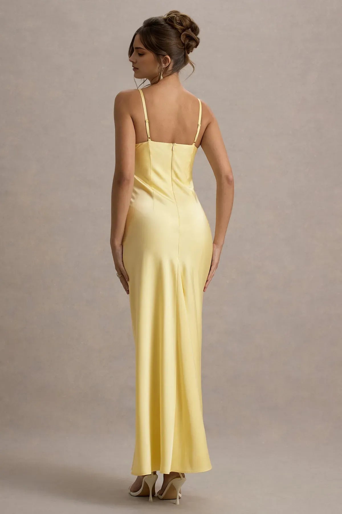 Statement Lemon Satin Prom Dresses Cowl Neck Spaghetti Straps Satin Sophistication for Unforgettable Formal Nights