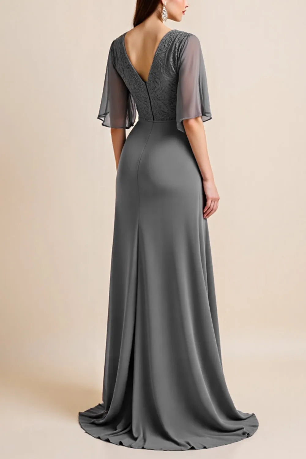 Steel Grey A Line Corset Long Mother Of The Bride Dress